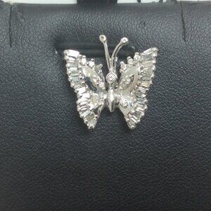 SOLID 14K White Real GOLD  Real Diamonds BUTTERFLY PENDANT  charm 2.30gr